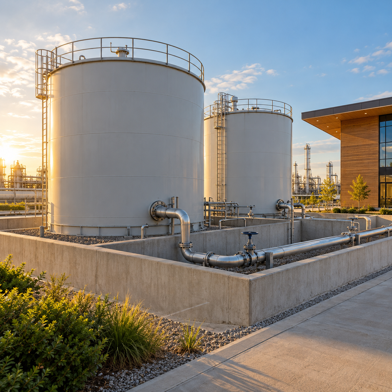 Storage tank with connected pipework for a tank dewatering application.
